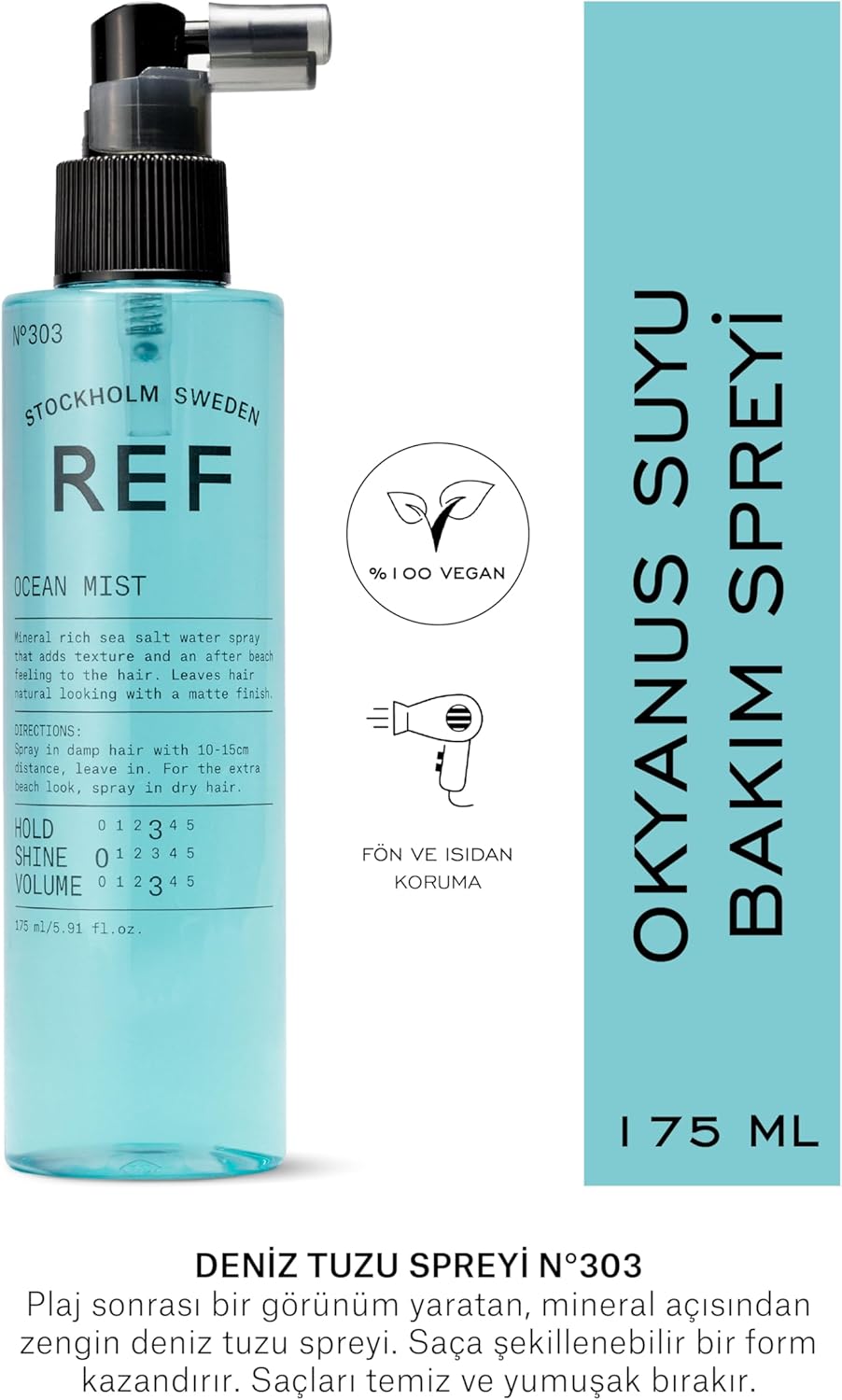 Alternative view of Reference Of Sweden Ref Doğal Mat Hacimli Ve Ferahlatıcı Etki Için Deniz Tuzu Spreyi 175 Ml