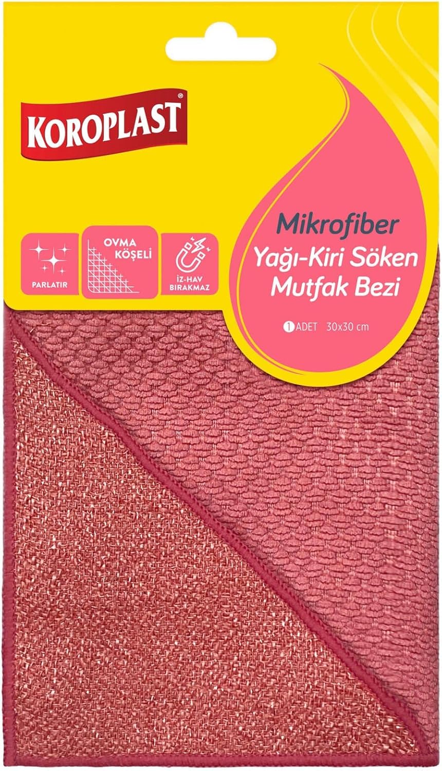 Mikrofiber Yağ & Kir Sökücü Mutfak Bezi Tekli, Çift Taraflı Hızlı Kuruyan Mikrofiber Mutfak Temizlik Bezi 30x30 cm, Tüy ve Çizik Bırakmayan Ev, Ocak ve Fırın için Yağ ve Kir Sökücü Tasarım