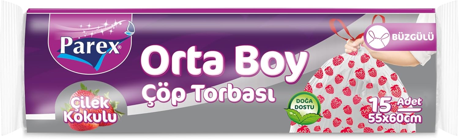 Büzgülü Çöp Torbası Çilek Kokulu Orta Boy