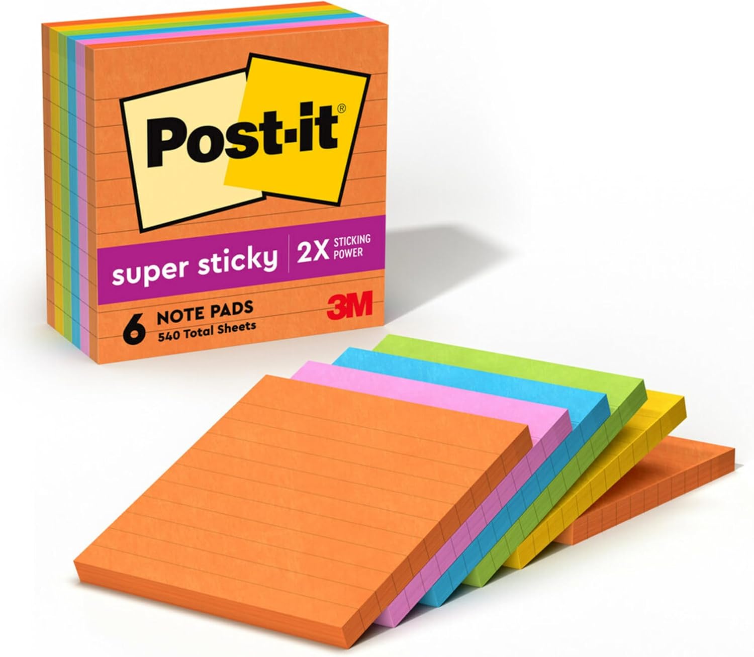 Alternative view of Post-It s per Sticky Notes, 4 x 4, Rio de Janeiro Collection, Lined, 6 PADS/PACK Mavi, Turuncu, Pembe, Sar 90 yaprak Pouch kendinden yap kanl