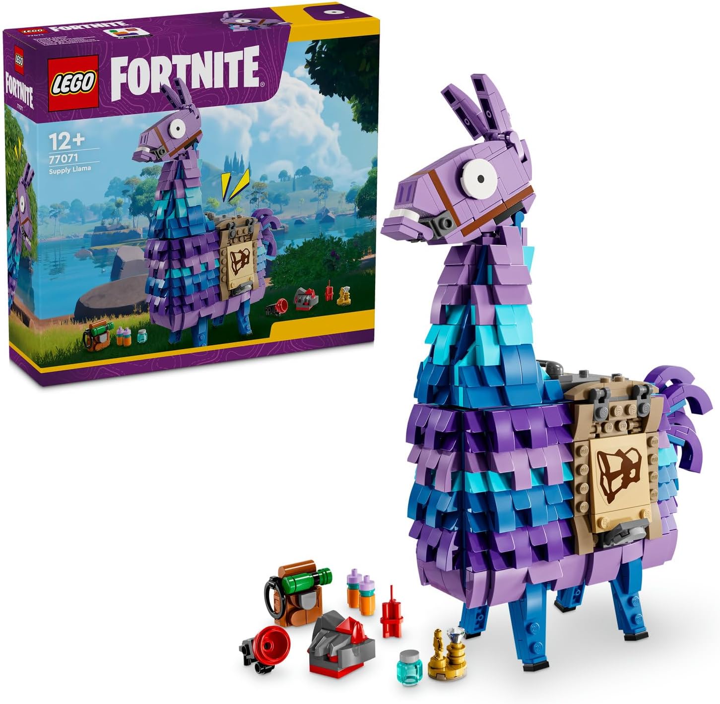 Fortnite Mühimmat Laması 77071 – 12 Yaş ve Üzeri Çocuklar için Grappler, Mavi Gazoz, Sille Suyu ve Dinamit Dahil Aksesuarlar İçeren Oyuncak Yapım Seti, Oyuncular için Hediye Fikri (691 Parça)