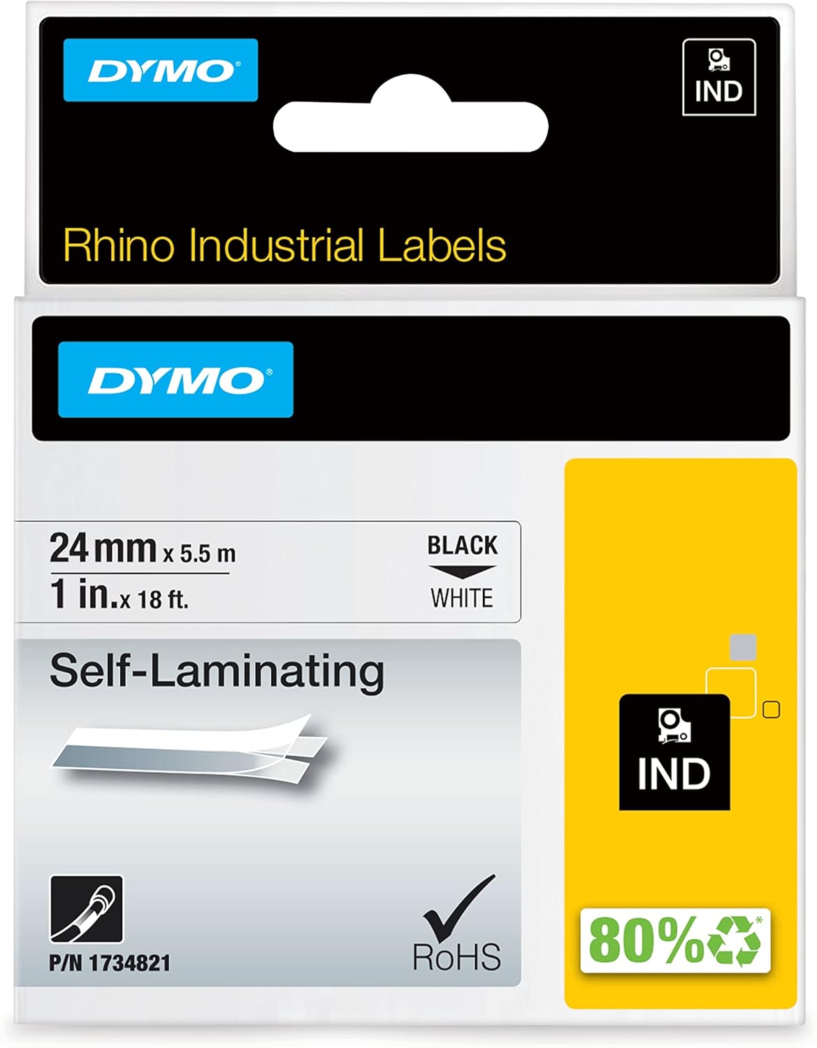 Alternative view of Dymo RhinoPRO, Lamine Vinil (24 mm x 5.5 mt), Beyaz/Siyah - 1734821