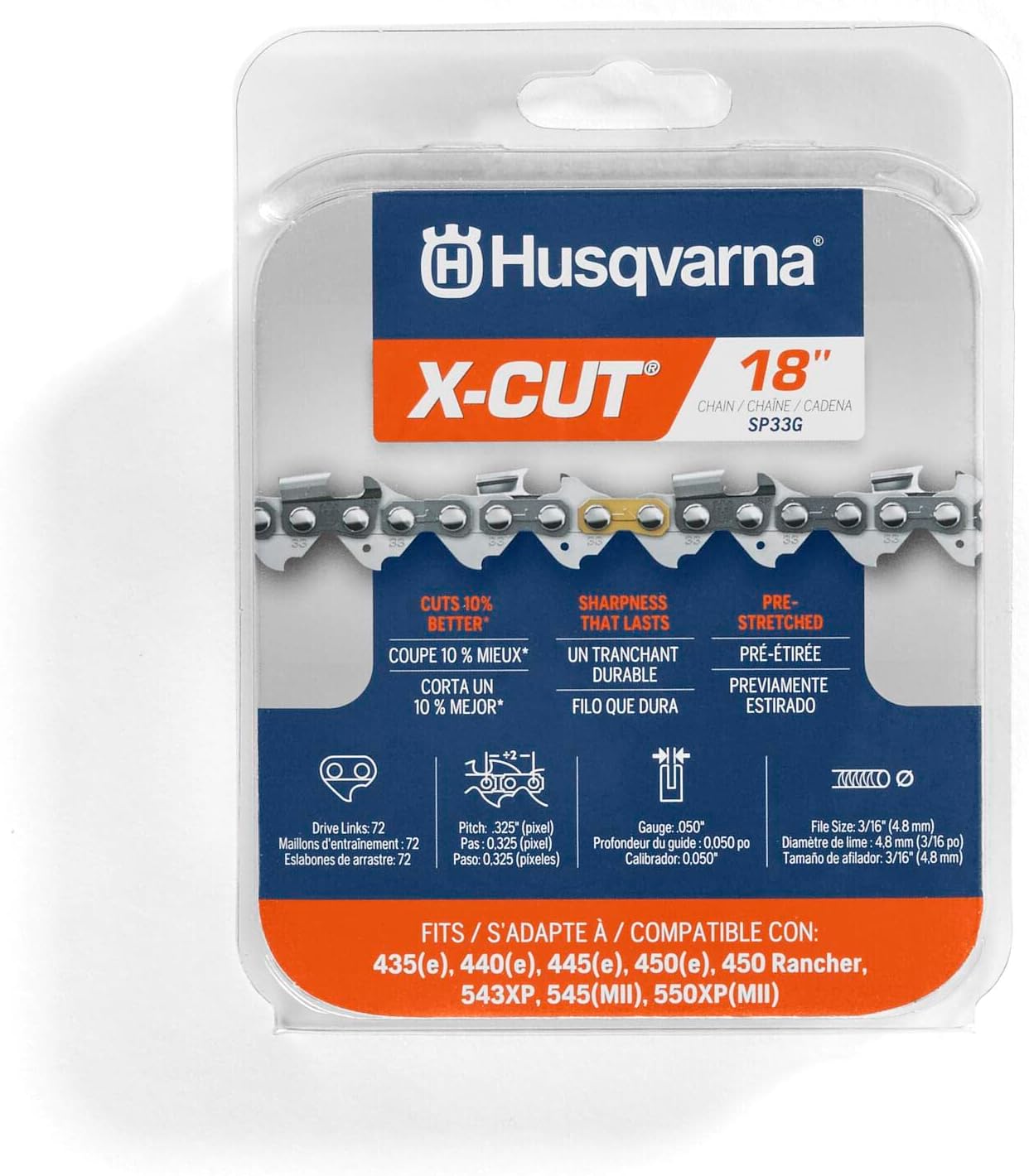 Husqvarna X-Cut Motorlu Testere Zinciri, 46 cm, SP33G, Turuncu/Gri - Görsel 2