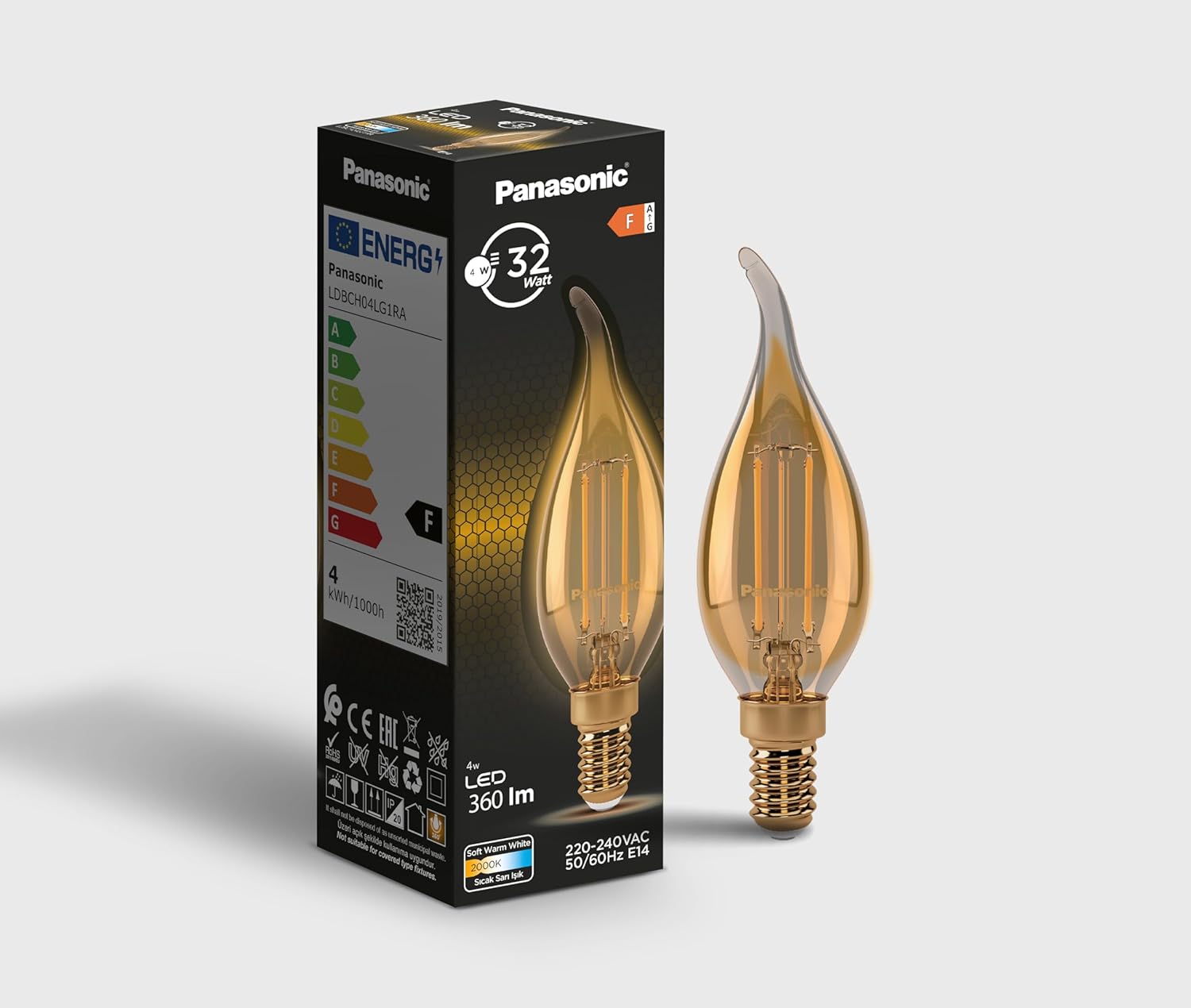 Filament Ampul (Mum Tipi) E14 FLAME 4W 360LM 2000K Gold (Sıcak Sarı Işık)
