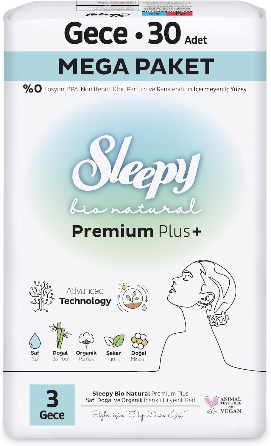 Alternative view of Bio Natural Premium Plus Hijyenik Ped Mega Paket Gece 30 Adet
