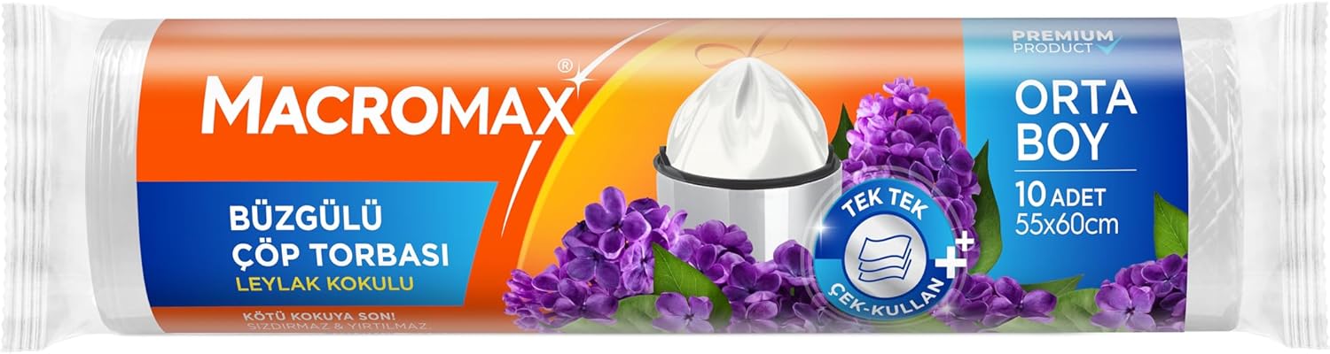 Macromax Büzgülü Leylak Çöp Torbası Orta Boy 10'lu