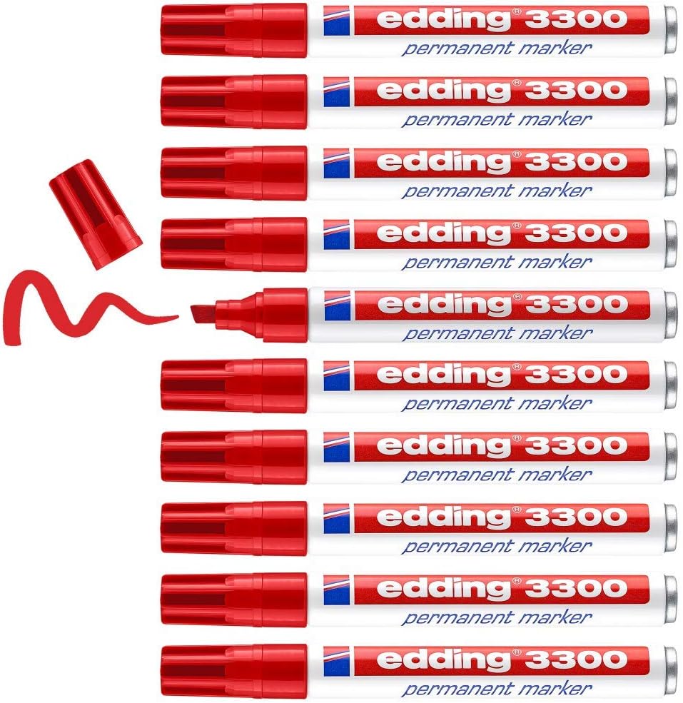 3300 permanent markör - kırmızı - 10 kalem - 1-5 mm kesik uçlu
