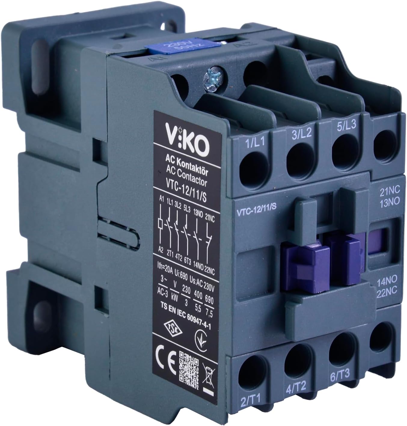 Alternative view of VTC-12/11/S Kontaktör 12A 1no+1nc 230V Bobinli