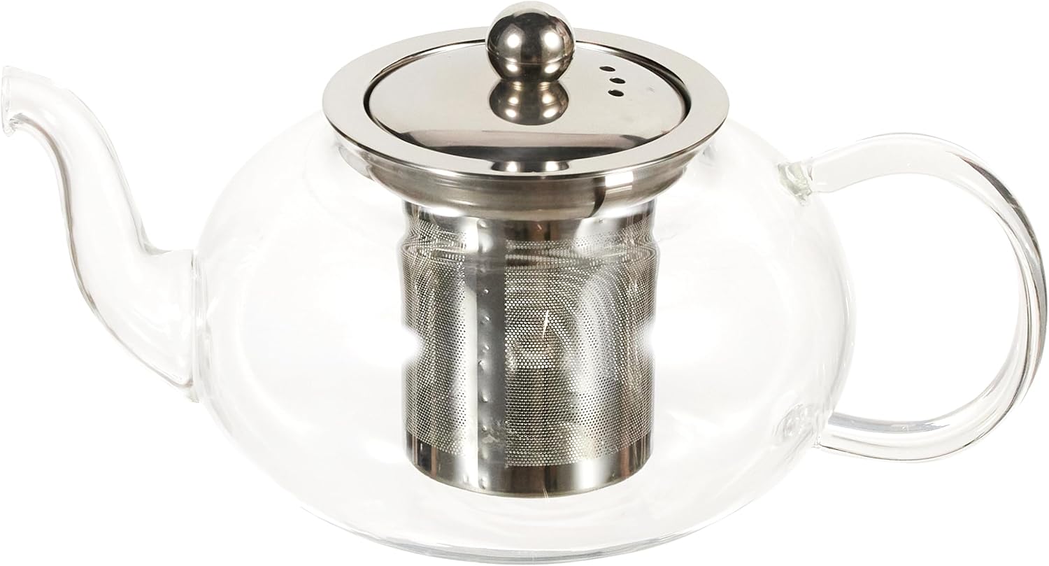 Alternative view of Cam Bitki Çayı Demliği 600 ml - Çelik Süzgeçli Demlik