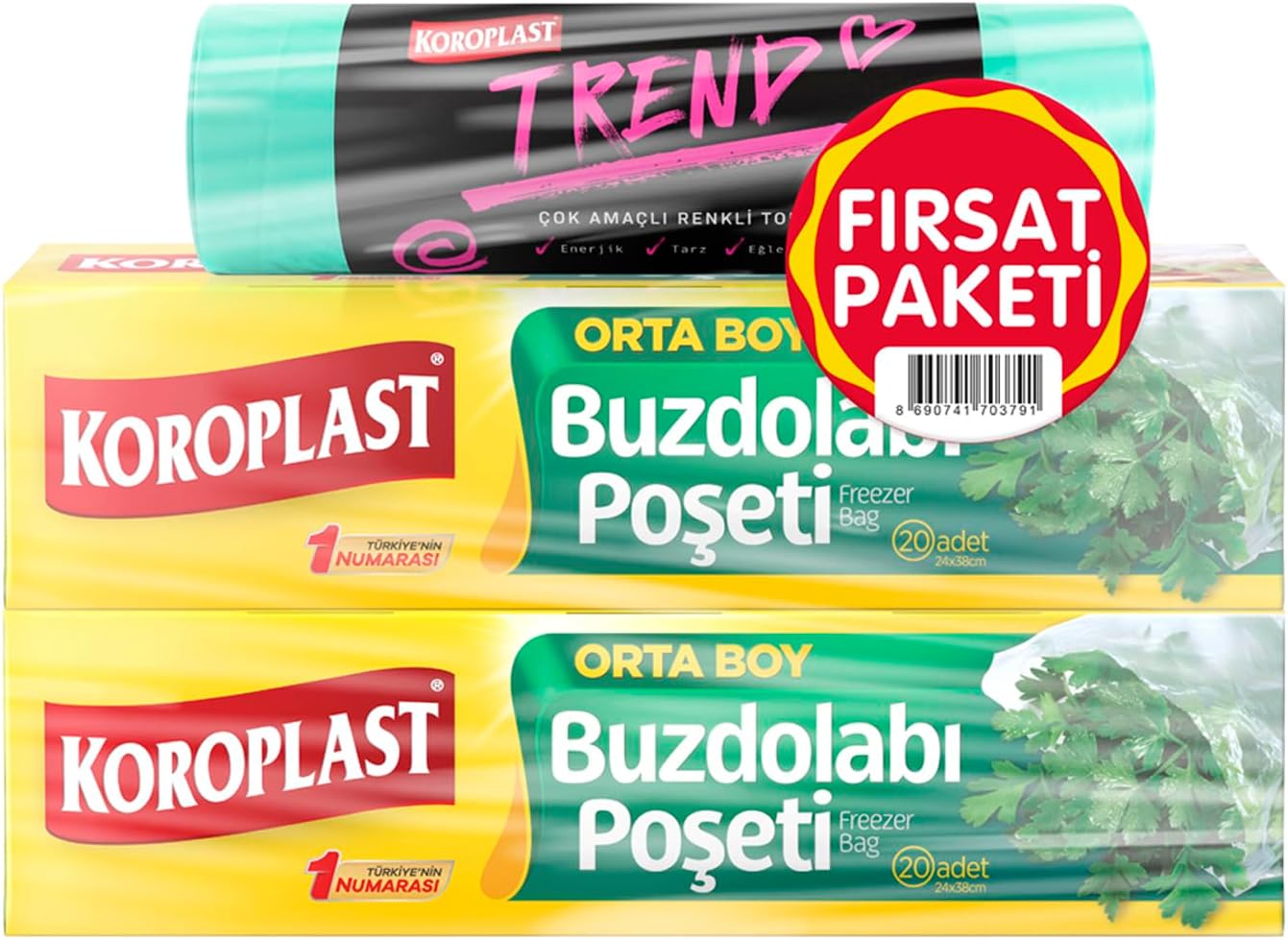 Orta Boy Buzdolabı Poşeti 20'li + Orta Boy Büzgülü Çöp Torbası 10'lu x 1, Sızdırmaz Mutfak Buzdolabı Poşeti Gıda Saklama Torbası 10x10 cm, Yırtılmaz ve Büzgülü Atık Çöp Poşeti 10x10 cm