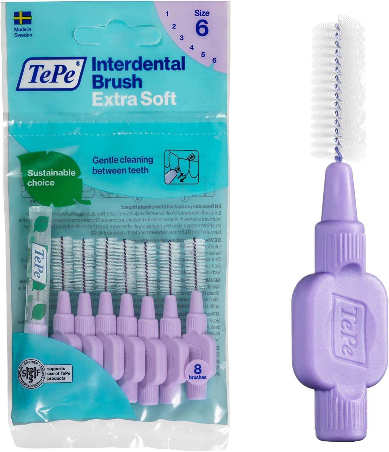 Diş arası fırçalar ekstra yumuşak mor (ISO boyut 6: 1,1 mm) / özellikle yumuşak ve verimli diş arası temizlik için / 1 x 8 diş arası fırça