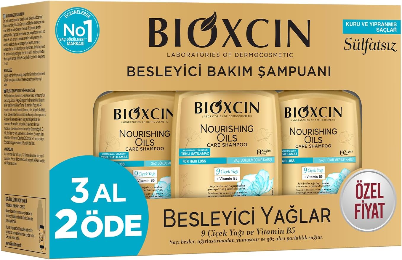 Alternative view of Besleyici Yağlar Şampuan 3 x 300 ml – Kuru ve Yıpranmış Saçlar İçin, 9 Çiçek Yağı, Pantenol ve BioComplex B11 İçerikli, Sülfatsız