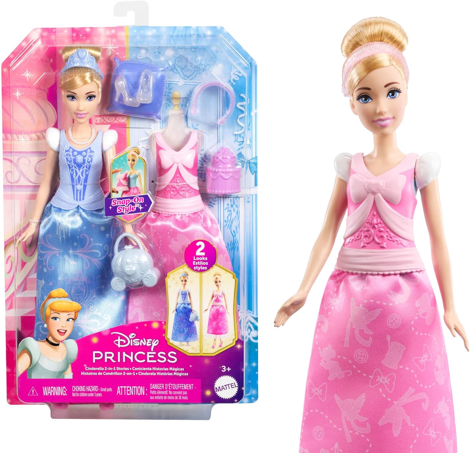Alternative view of Prensesi Cinderella 2'si 1 Arada Hikayeler Bebek Prensesi 2'si 1 Arada Hikayeler Cinderella bebek, takılıp çıkarılabilen 2 büstiyer, 2 etek ve 9 aksesuar JCR95