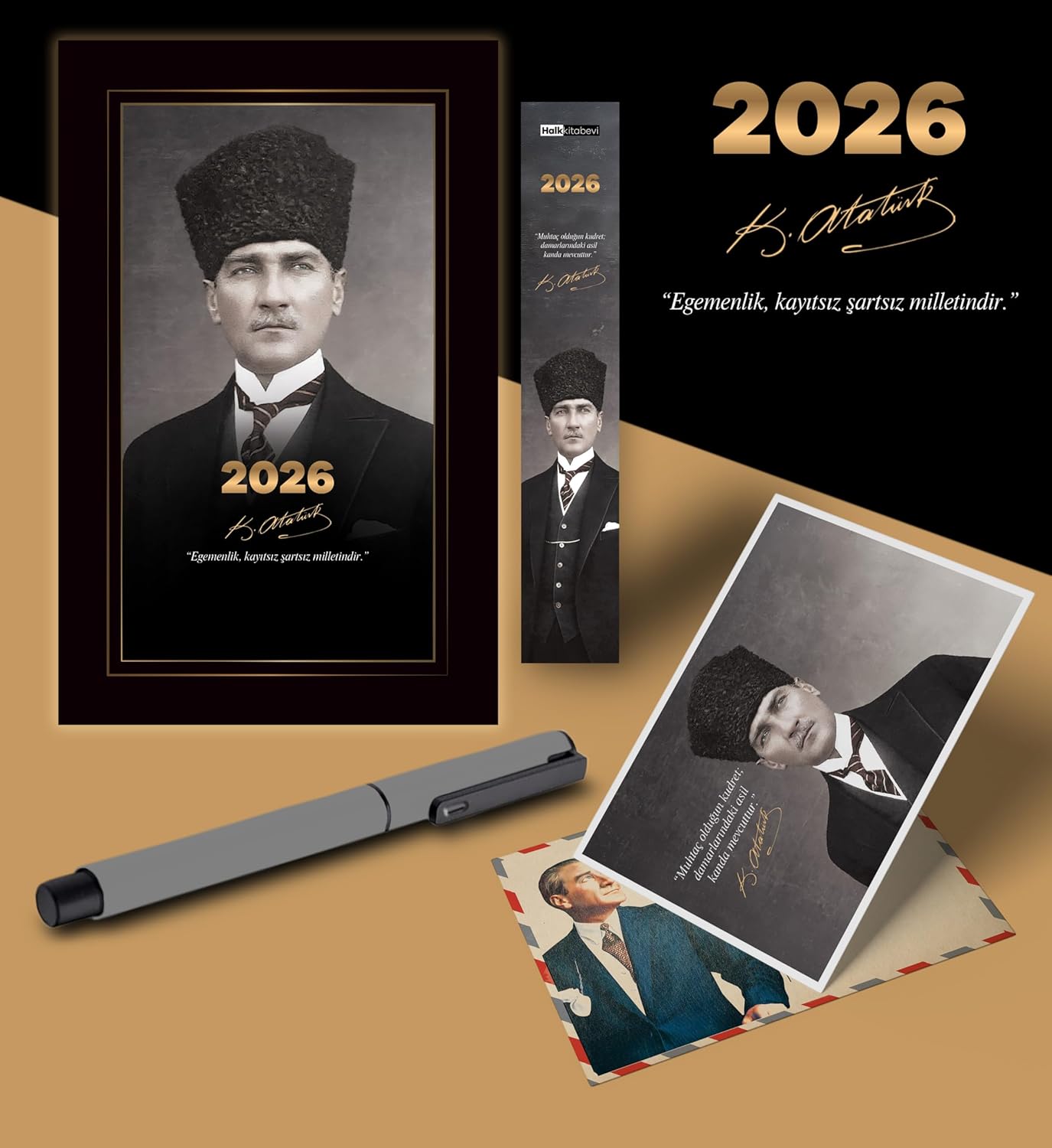 Alternative view of 2026 Kalpaklı Atatürk Ajandası Ayraç Kartpostal Kalem - Gri