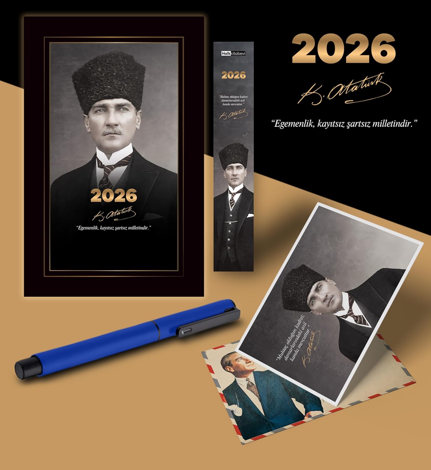 Alternative view of 2026 Kalpaklı Atatürk Ajandası Ayraç Kartpostal Kalem - Lacivert