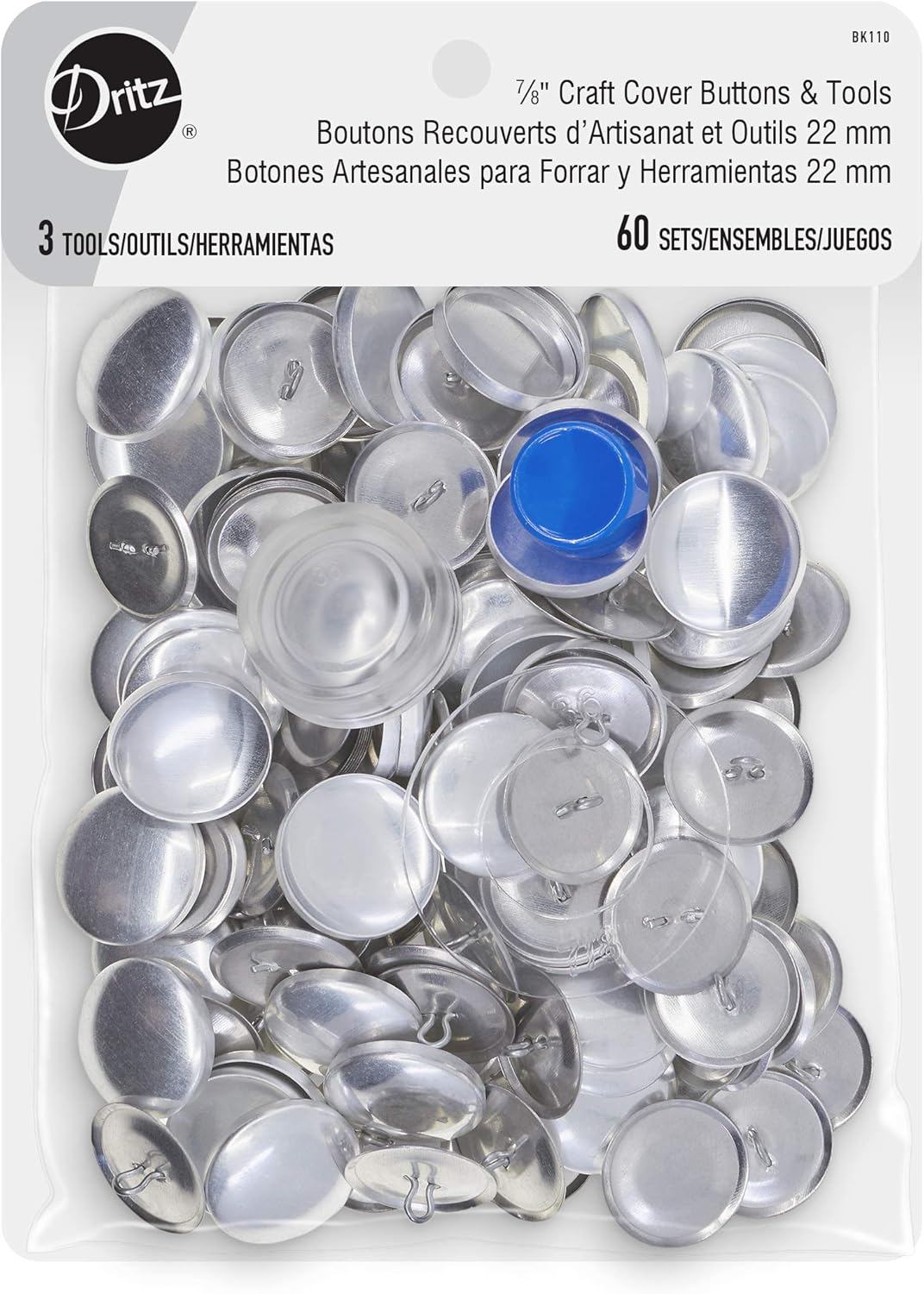 Alternative view of Dritz Kapak Düğmesi Kiti Boyut 36 Şablon, Aletler ve Düğmeler Bağlantı Elemanları İçerir, 7/8", 60ct, Yok