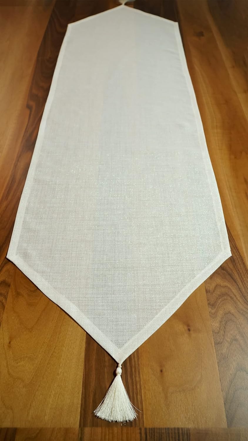 Alternative view of Simli Keten Runner Püsküllü, Kırık Beyaz, 45x150cm
