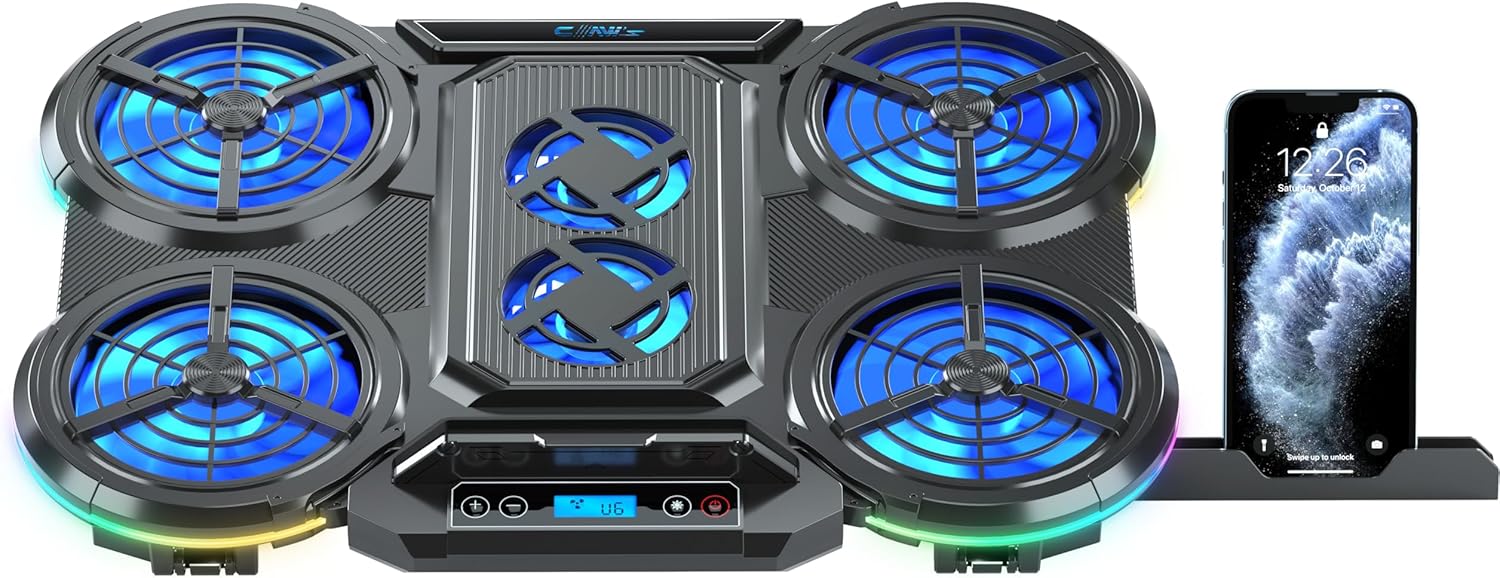 Frost Gt6 6x Big Turbo LED Fan - 10 Modlu Rgb - LCD Ekran - Ayarlabilir Fan Hızı & 7 Farklı Stand Yükseklik Kademesi – 2x USB - Özel Tasarım Notebook Soğutucu - Siyah (13"-17" Boyut Destekli) - Görsel 3