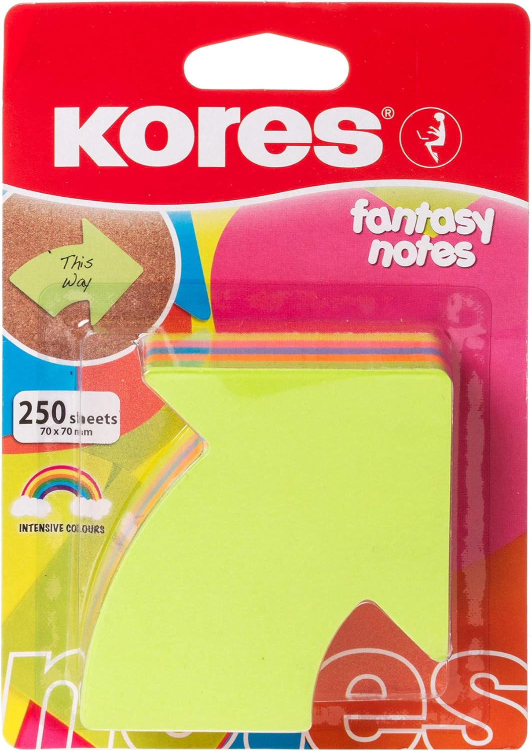 Kores 70 x 70 mm (ok işareti), Fantasy yapışkanlı not kağıdı ile 5 Neon renkler, 250 adet)