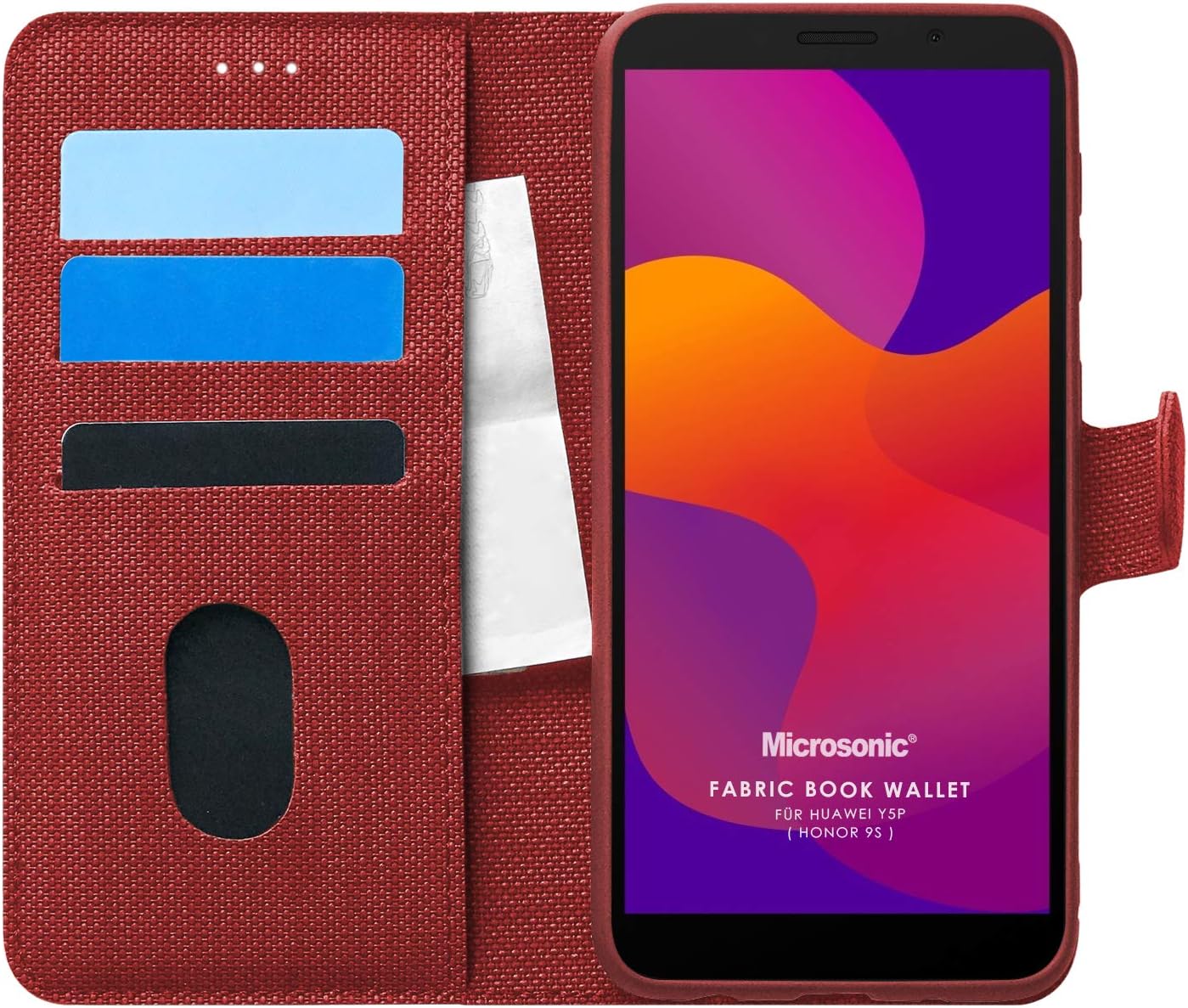 Y5P için Kılıf Fabric Book Wallet Kırmızı [Y5P ile Uyumlu Kılıf - Kırmızı]