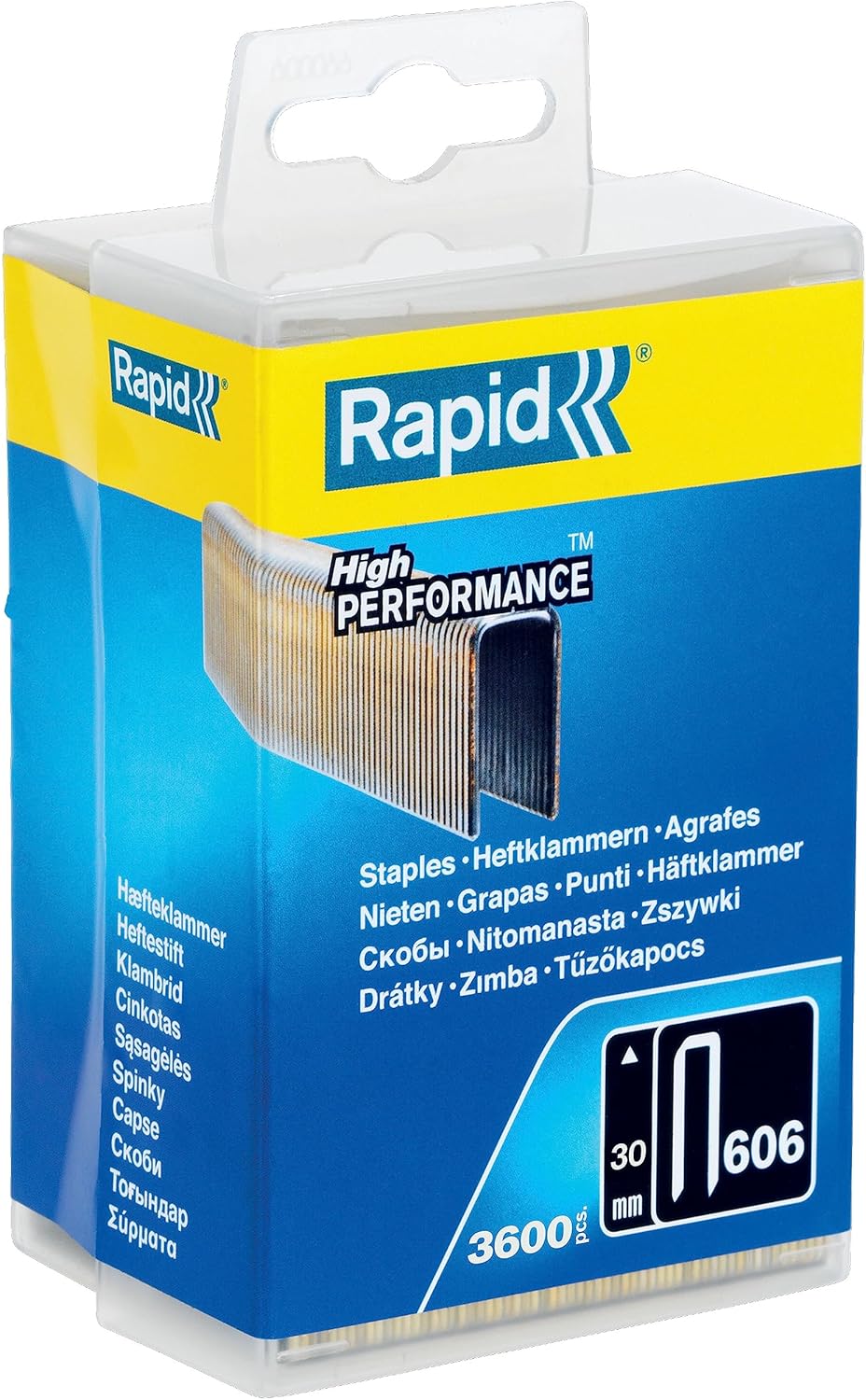Zımba teli Tip 606, 30 mm zımba, 3.600 adet plastik kutu, ahşap için dar sırt mandalları, reçine yüzeyli