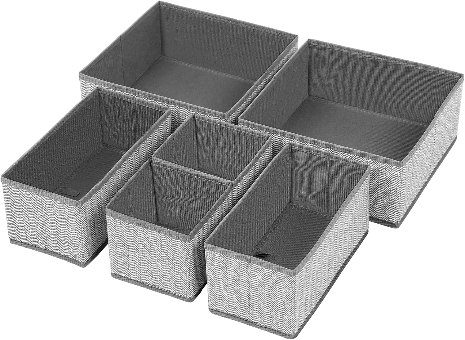 İç Giyim Saklama Kutuları, 6'lı Set, Çekmece Düzenleyici, Kumaş Kutular, Saklama Sepetleri, Keten Görünümlü Keçe Kumaş, Çorap, Kravat, Şal İçin Uygun, Gri