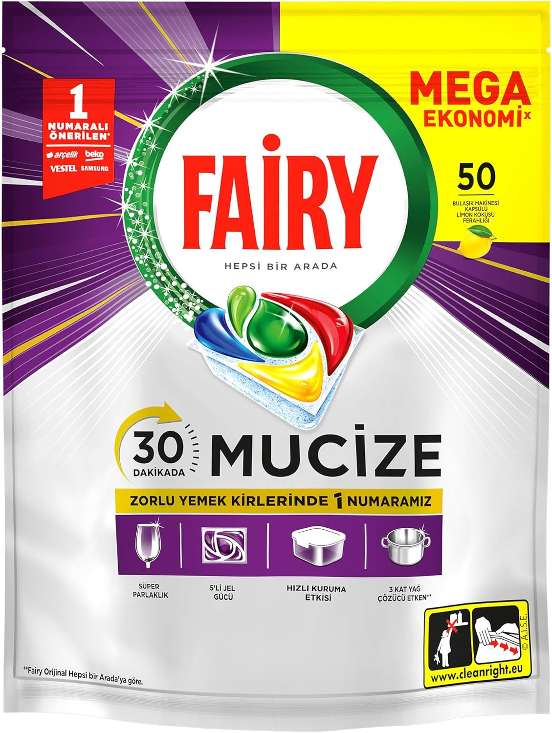 Mucize Bulaşık Makinesi Deterjanı Kapsülü/Tableti 50 Yıkama