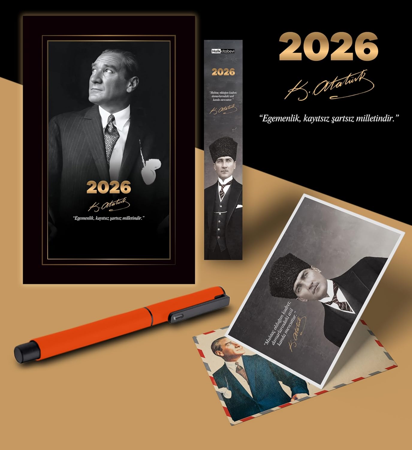 2026 İstikbal Atatürk Ajandası Ayraç Kartpostal Kalem - Turuncu