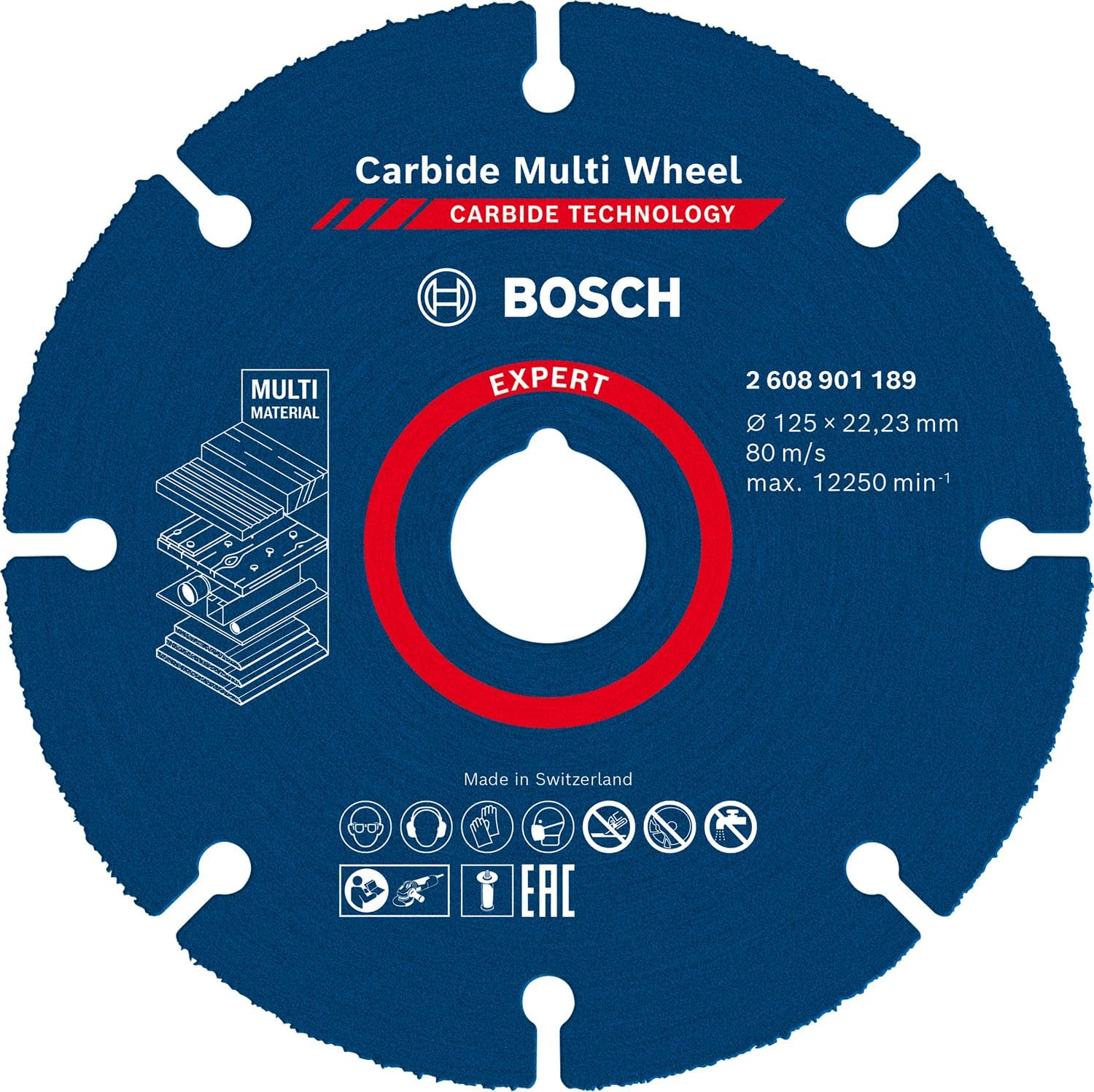 1x EXPERT Carbide Multi Wheel Kesici Diskler (Sert ahşap, Çivili ahşap, Plastik, Alçıpan panel, Ø 125 mm, Aksesuar Küçük Avuç Taşlama Makinesi)