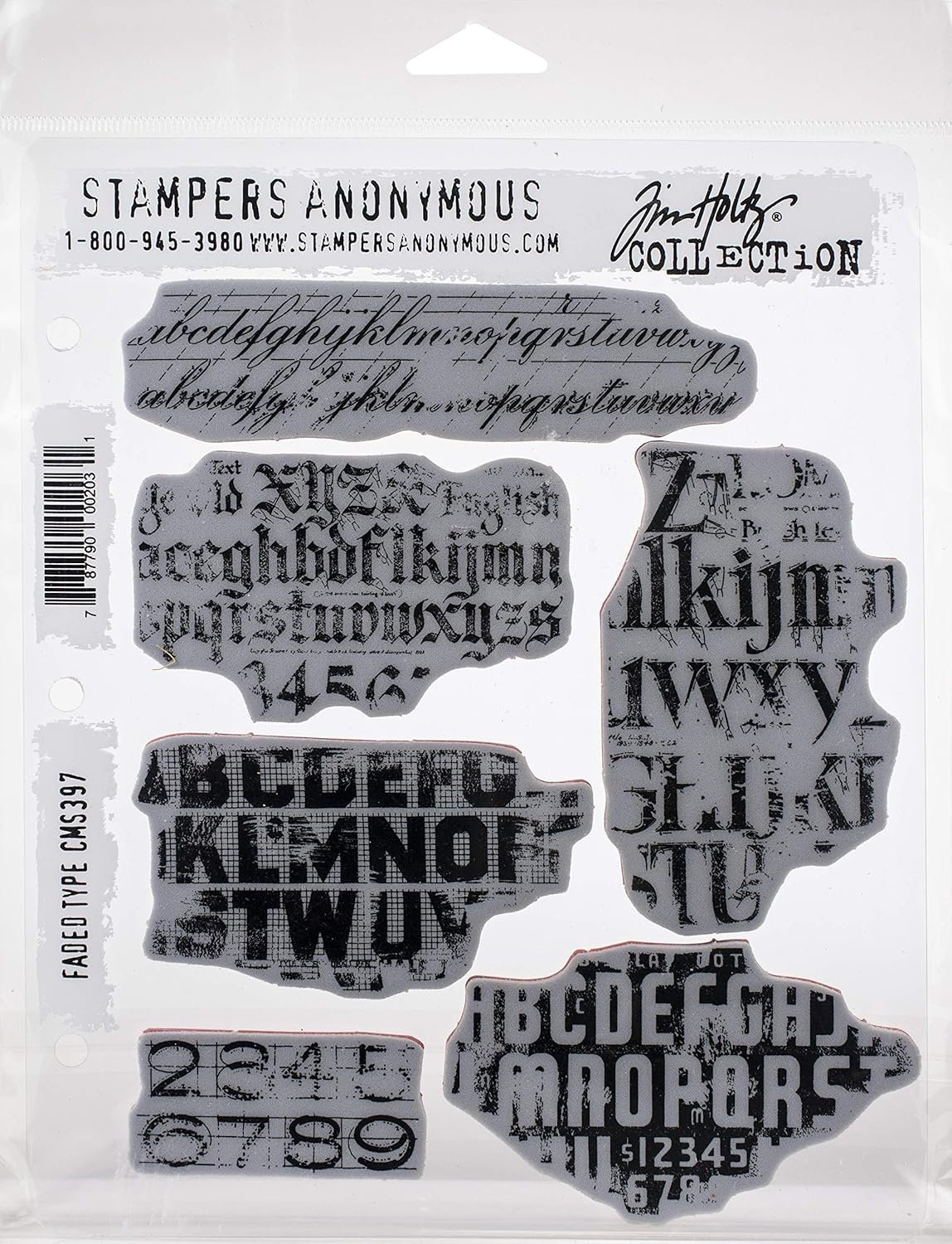 Tim Holtz - Stampers Anon CMS397 Faded Tim Holtz Stamp Cling RBBR Damga Seti, Fadd, Gizli Tip, Tek Beden