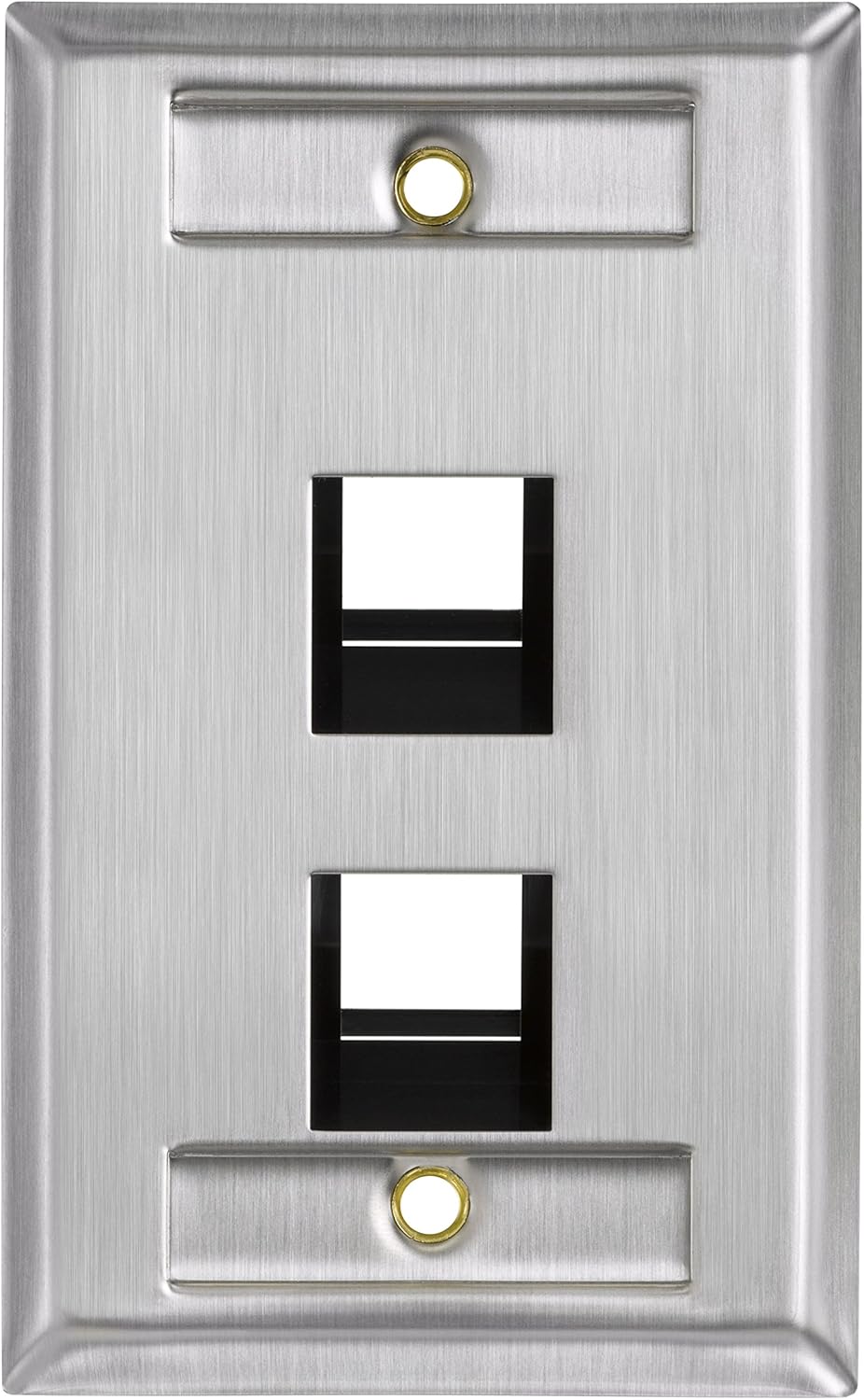 Leviton 43081-1L2 2 Bağlantı Noktalı Paslanmaz Çelik QuickPort Kimlik Pencereli Tek Yuvalı Duvar Plakası