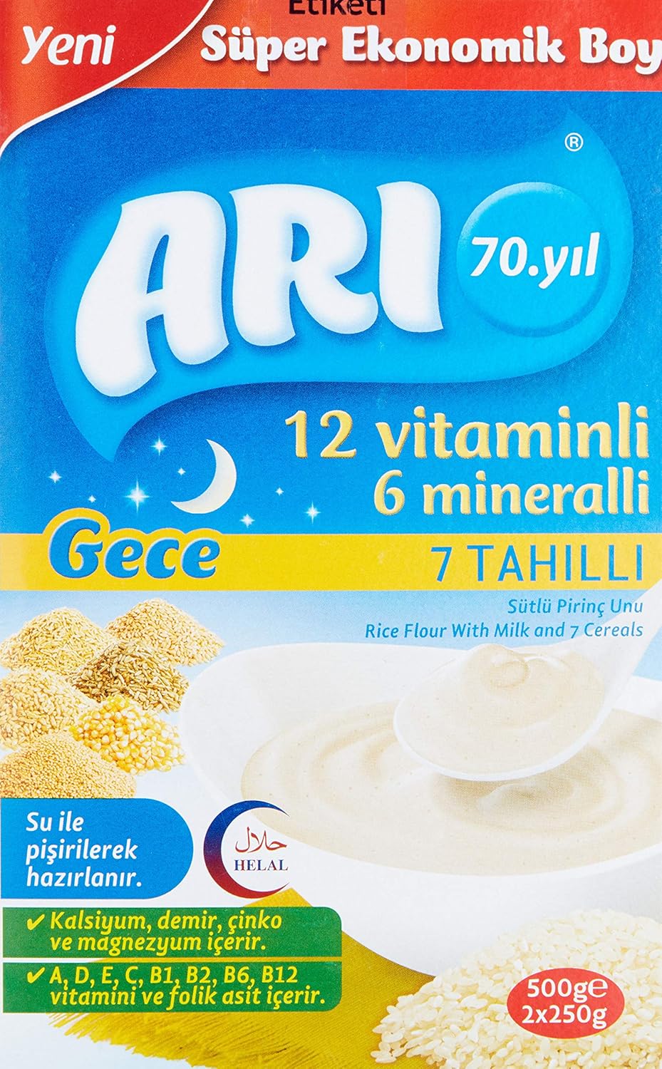 Arı Mama 12 Vitaminli 6 Mineralli Sütlü 7 Tahıllı Pirinçli Gece