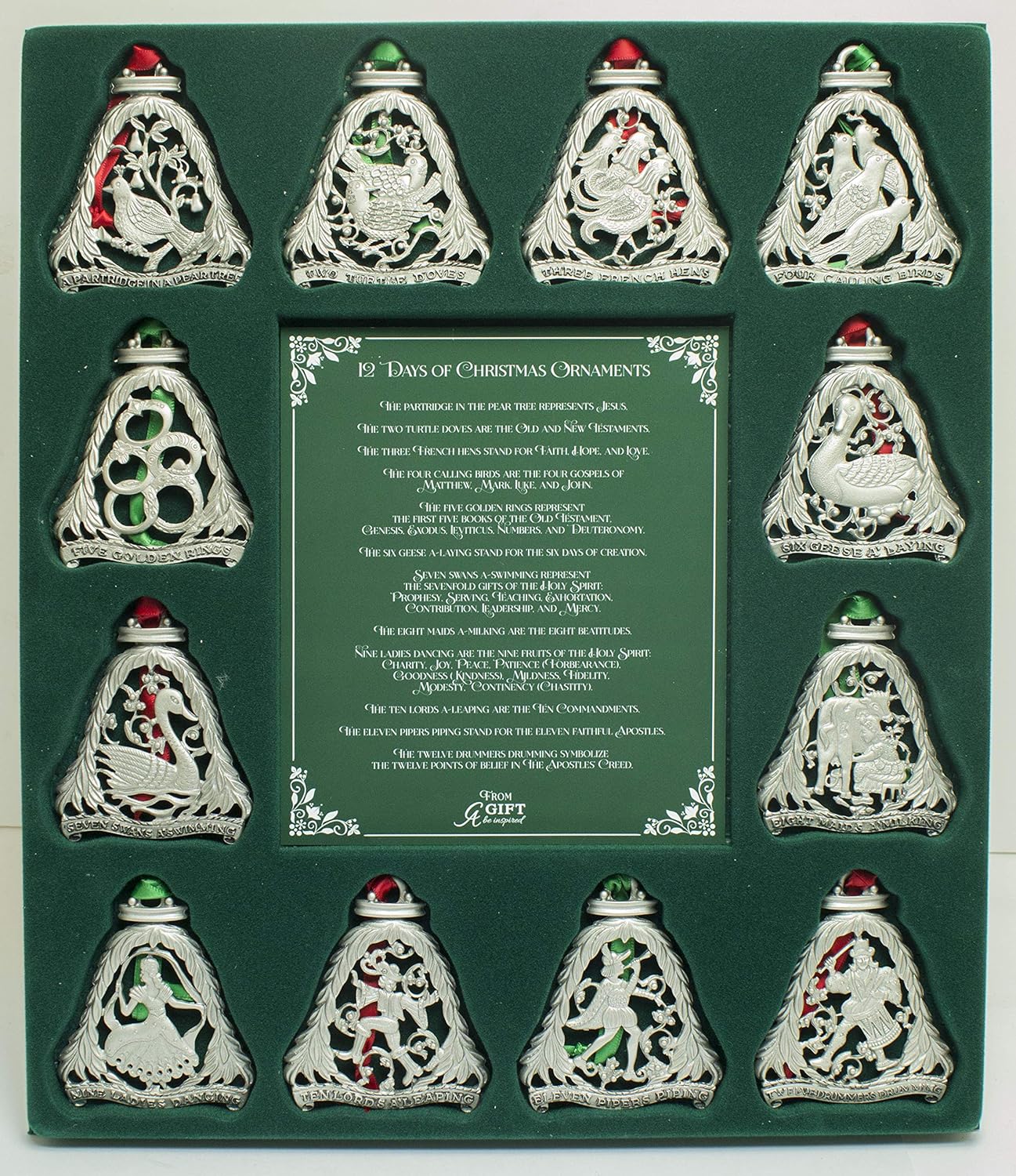 12 Günlük Noel Süs Seti, 12'li Metal Süs Seti, 7,7 cm, Abbey & CA Gift