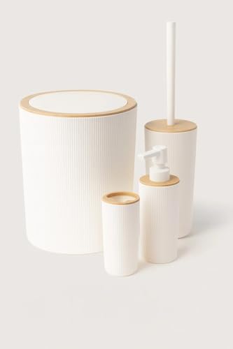 Alternative view of Quardi Banyo Seti Modern Çizgili - 7 L Kova 4 Parça Banyo Çöp Kovası ve Aksesuar Seti (beyaz)