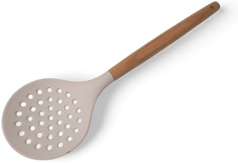 Bambu Saplı Silikon Kevgir, Bambu Uzun Silikon Geniş Kevgir 27cm 3 Renk Seçenekli (KREM)