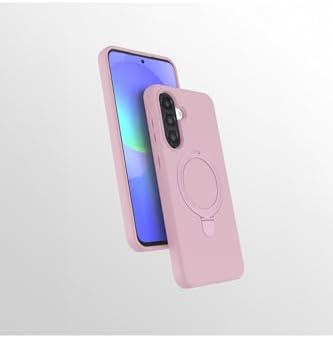 Alternative view of -  ile uyumlu Galaxy A36/A56 Kılıf MagSafe ile uyumlu Halkalı Extra Standlı Içi Kadife Yumuşak Renkli Silikon Kapak - pembe