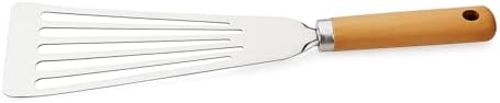 Bambu Saplı Paslanmaz Çelik Pizza Servis,Kızartma ve Izgara Spatulası,Pişirme Çevirme Döndürme,Kızartama ve Izgara İçin Oluklu Spatula,Pizza Servis Spatulası,Velor Home.