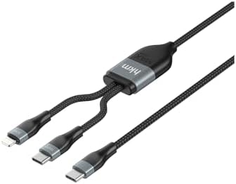 DUO POWER 100W Çift Uçlu, Type-C to Lightning + Type-C Şarj Kablosu, Örgü Tasarım, 1.2 metre, Siyah - Görsel 2