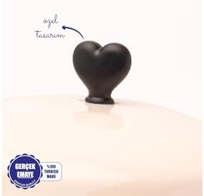 Black Cupid Kalp Desenli Emaye Yoğurt/Bakliyat Bakracı (20 Cm-3 Litre-Tüm Ocaklarla Uyumlu) - Görsel 3