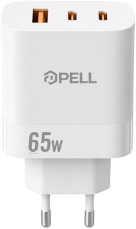 Pell 65W PD Ultra Hızlı Şarj Başlığı, 2x USB-C + USB-A, Akıllı Güç Yönetimi, Laptop ve Telefon ile Uyumlu