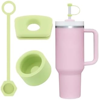 1 Set (3 Parça) Silikon Sızdırmaz Kapak Seti – 30/40 Oz ile Uyumlu – Dökülmeye Dayanıklı Tıpa ve Pipet Ucu – Yeşil Renk