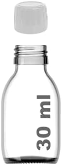 30 ml Sızdırmaz Kapaklı Şeffaf Shot Şişesi 30 Cc Ginger Şat Beyaz Cam Şişe 6 Adet (Kilitli Plastik Beyaz Kapak)
