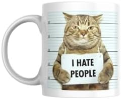 Kedili Kupa Bardak Komik Yazılı I Hate People Hediyelik Kahve Çay Kupası - Görsel 3