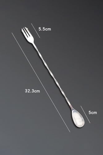 32 cm uzun Çelik Çift Başlı Çatallı Kokteyl Karıştırma Barmen Kaşığı cin582 - Görsel 3