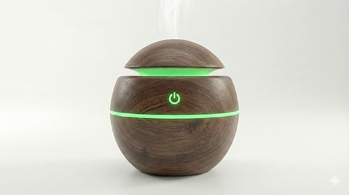 Ultrasonik Hava Nemlendirici ve Aroma Difüzörü - 3 Farklı Renk Seçeneği (Beyaz, Açık ve Koyu Ahşap) - Küre Tasarım Buhar Makinesi, LED Işıklı ve Sessiz Oda Kokusu Yayıcı (USB) (KOYU AHŞAP) - Görsel 3