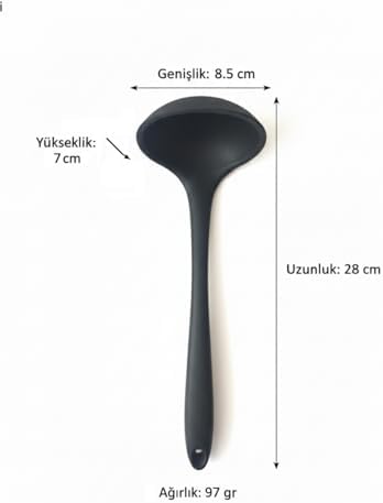 Silikon Kepçe – Mutfak Kullanımı İçin, Isıya Dayanıklı, Çizmez, Tek Parça Tasarım