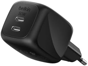 2 Bağlantı Noktalı USB-C Şarj Cihazı 50 W, 2x USB-C Çift Bağlantı Noktalı GaN Şarj Cihazı, MacBook, iPhone 17, iPad Pro, Chromebook, Galaxy S25 Ultra, Pixel 10 vb. için, Seyahat için, Siyah - Görsel 3