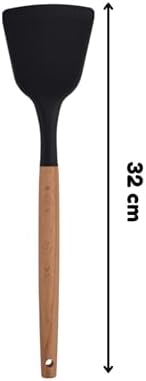 Alternative view of Ahşap Saplı Silikon Mutfak Servis ve Hazırlama Açılı Spatula, Siyah, 1 Adet