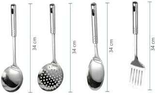 4 Parça Çelik Mutfak Servis Seti, Kepçe Kevgir Spatula Kaşık Takımı Çeyiz Seti, Mutfak Sofra Seti Ergonomik Saplı - Görsel 3