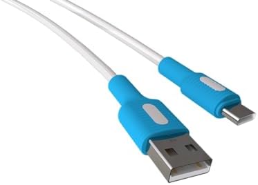 USB A-C Hızlı Şarj Kablosu, Beyaz Kablo, Beyaz/Mavi Uçlar (120 CM)